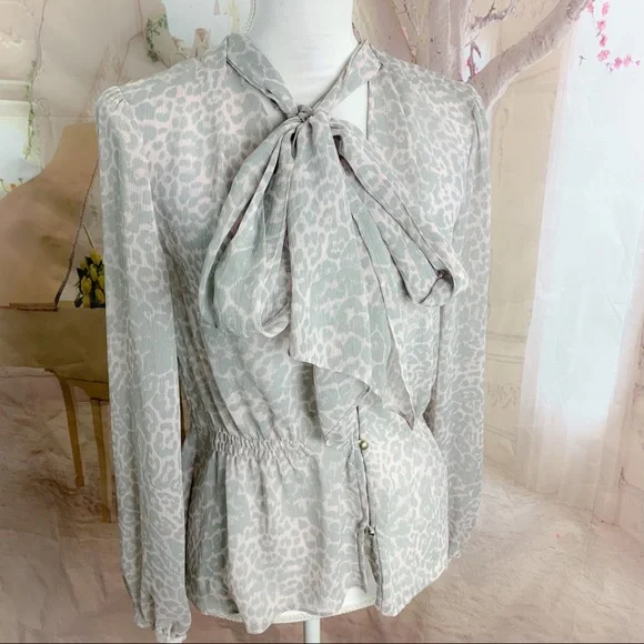 Marchesa Voyage Tie Leopard Animal Sheer Blouse - Picture 4 of 12